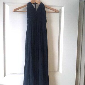 NWOT ELLA MOSS BLACK RUCHED HALTER MAXI DRESS ROPE DETAIL SIZE S